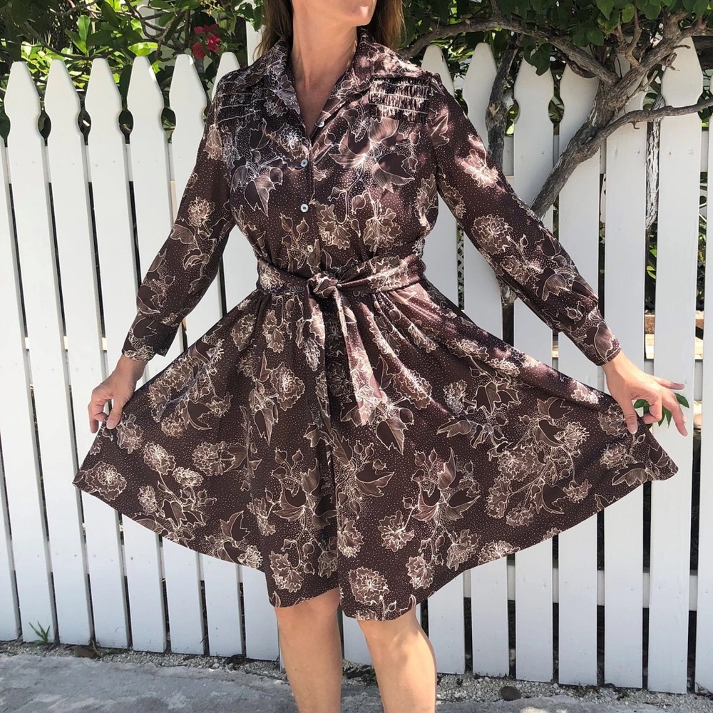 Vintage Handmade chocolate flowers belted dress
